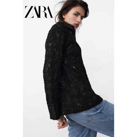 Áo somi zara điểm hoa nổi