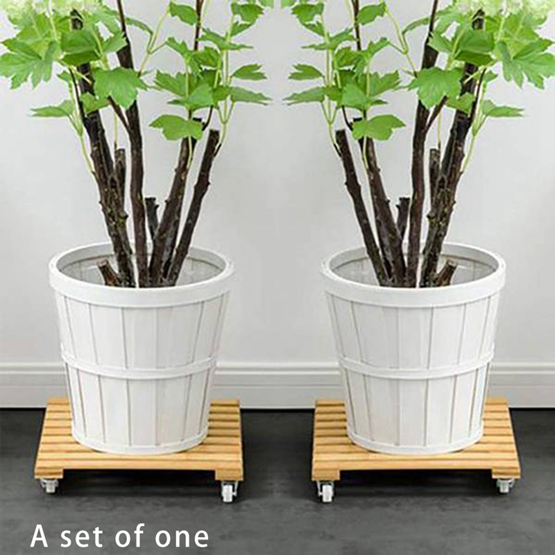 Giá Đỡ Chậu Cây Bằng Tre Có Bánh Xe Lăn Phù Hợp Cho Trồng Cây Ngoài Trời