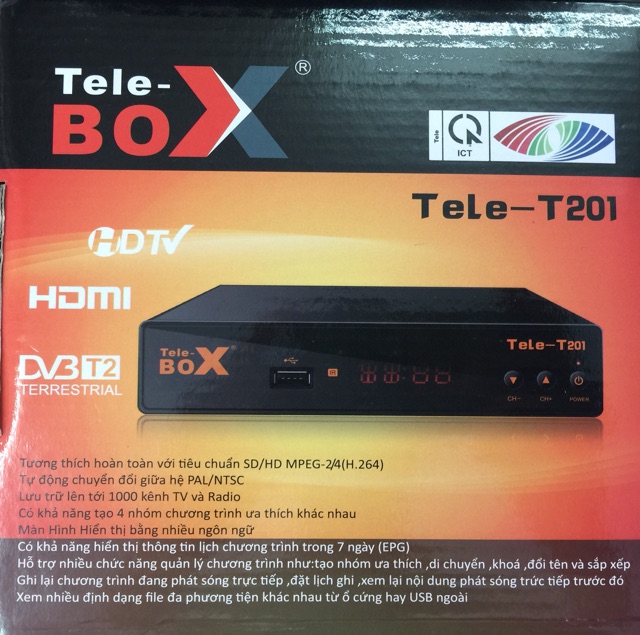 Đầu thu kỹ thuật số DVBT2 Tele T201 (T168) (Đen)+ Anten Nhôm