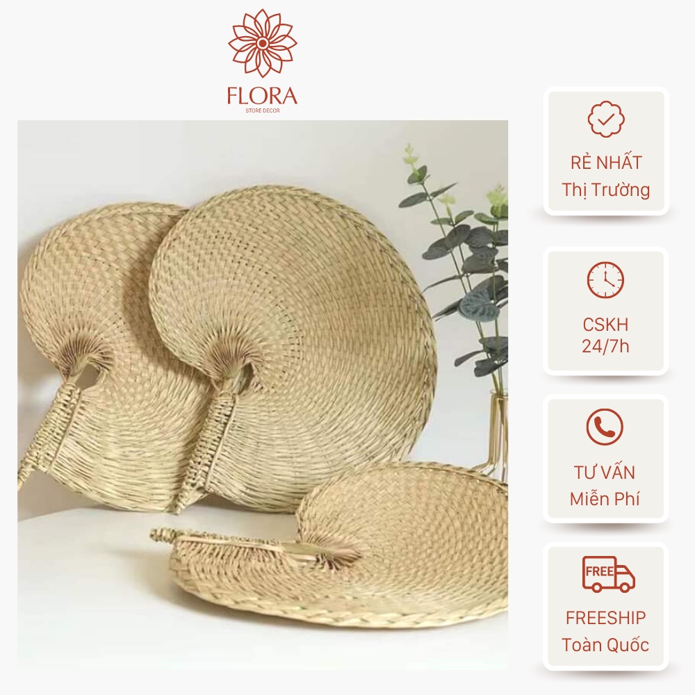 Quạt cầm tay đan bằng lá cọ mây tre  quạt lá cọ truyền thống chụp hình trang trí FLORA DECOR store