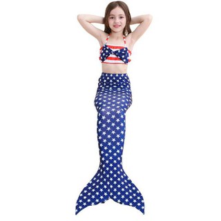 Set bikini kèm đuôi nàng tiên cá họa tiết cờ mỹ cho bé, nàng tiên cá