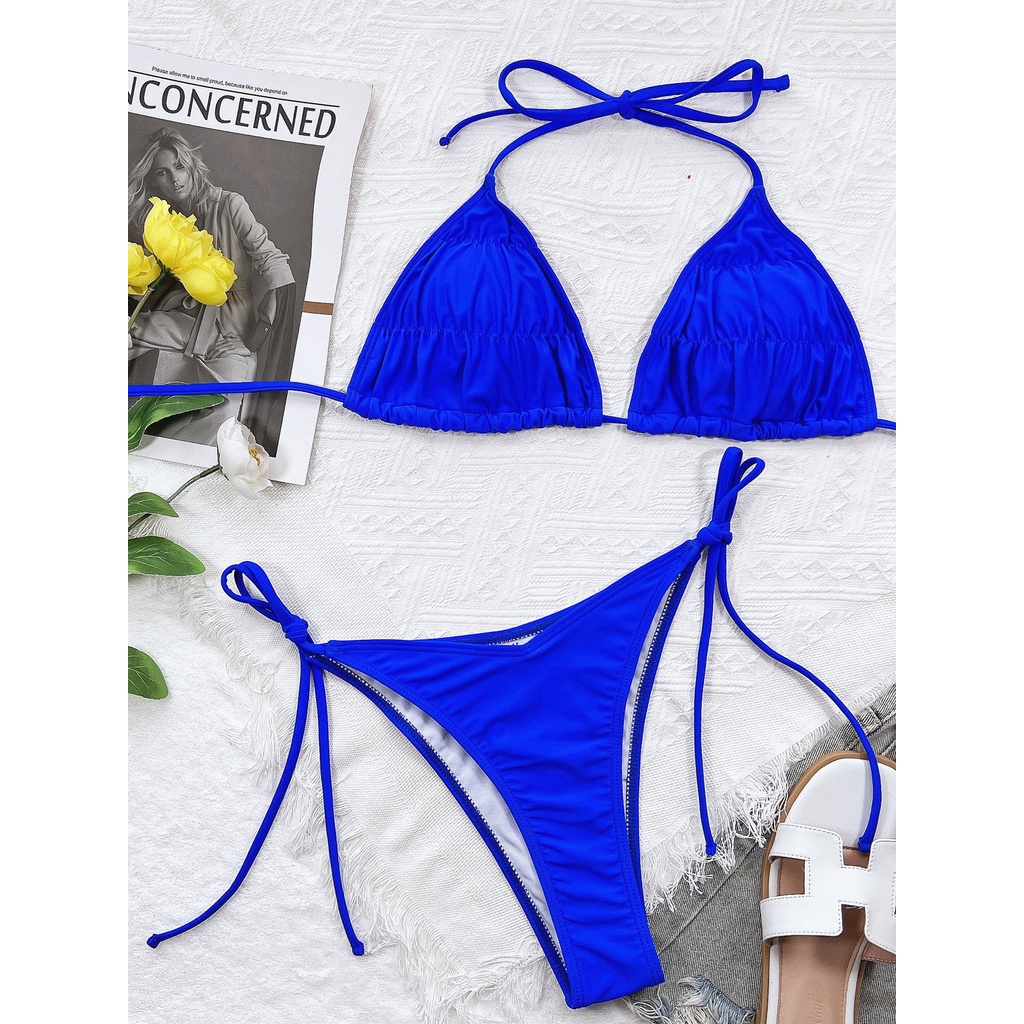 [BKN1620] &lt;ÂU&gt; SET BIKINI NHÚN NGỰC TÍM LILAC/RÊU/XANH COBALT QUẦN THONG/LỌT KHE