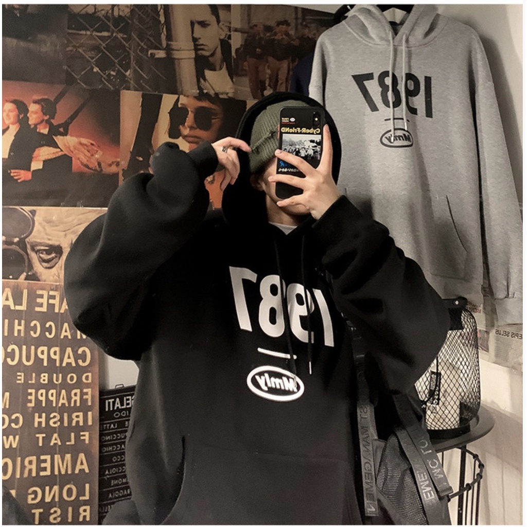 [ Mã 12FASHIONSALE1 giảm 10K đơn 50K ] Áo hoodie, áo nỉ bông cotton 1987 form rộng thụng unisex phong cách ulzzang