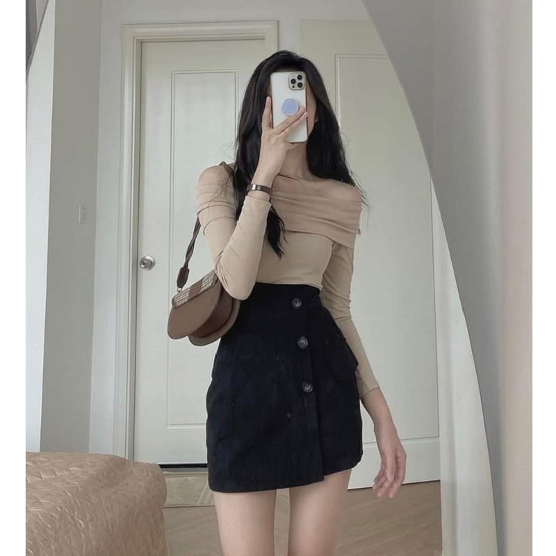 Áo len thun tăm trễ vai dài tay gợi cảm cho nữ - Blue Clothes