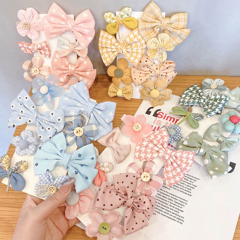 Set 8 Kẹp Tóc Nơ Hoa Phong Cách Hàn Quốc Dễ Thương Cho Bé Gái