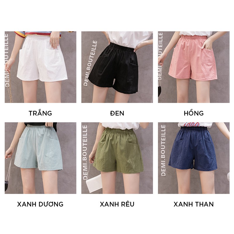 Quần short nữ ống rộng vải đũi cạp chun túi vuông thoải mái LOT STORE QA39