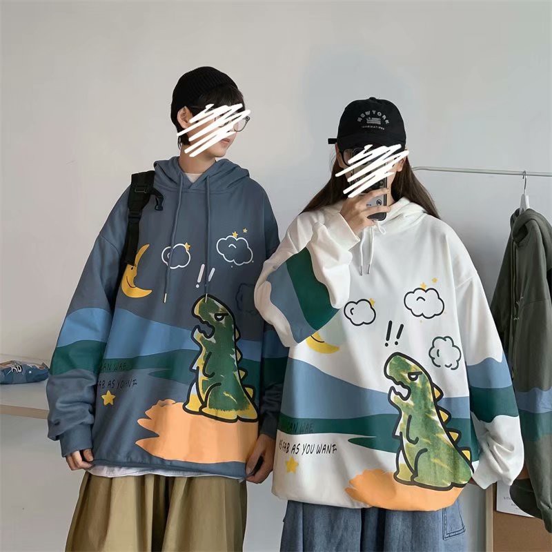 Áo hoodie nam dài tay dáng rộng in hình khủng long dễ thương có size M-2XL4