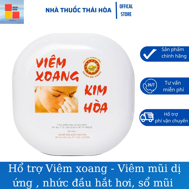 VIÊM XOANG KIM HÒA - NHÃN HIỆU ĐÁ VÀNG - HỔ TRỢ GIẢM VIÊM XOANG VIÊM MŨI DỊ ỨNG - HỘP 60 VIÊN
