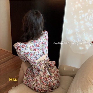 Váy hoa thắt nơ lưng freesize dưới 57kg