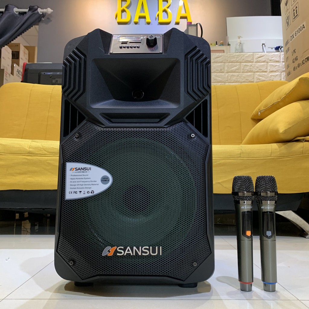 Loa kéo di động Sansui SS1-12 ( Đời Mới ), Loa Công Suất Lớn bass 3 tấc hát karaoke gia đình + Tặng kèm 2 micro