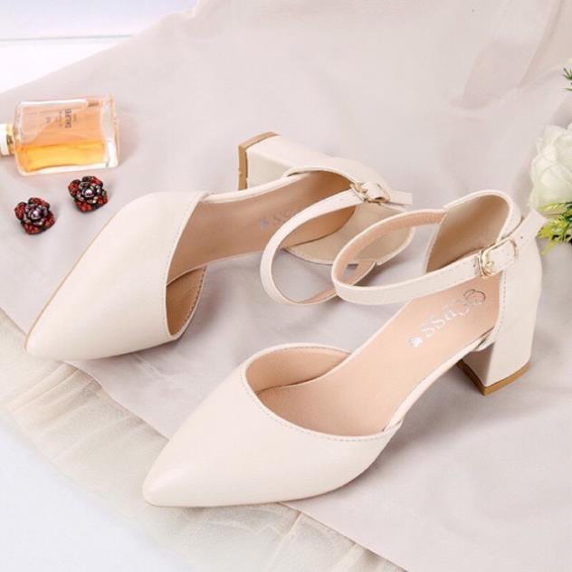 Giày Cao Gót Đế Vuông Bít Mũi Phối Dây 5 PHÂN Mã A8 ♈