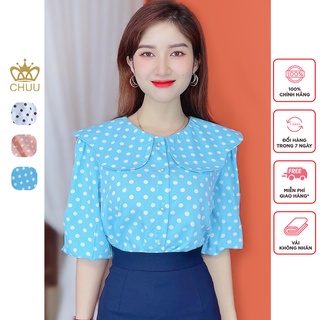 Áo sơ mi công sở nữ cổ bèo chấm bi xinh xắn chuu a8002