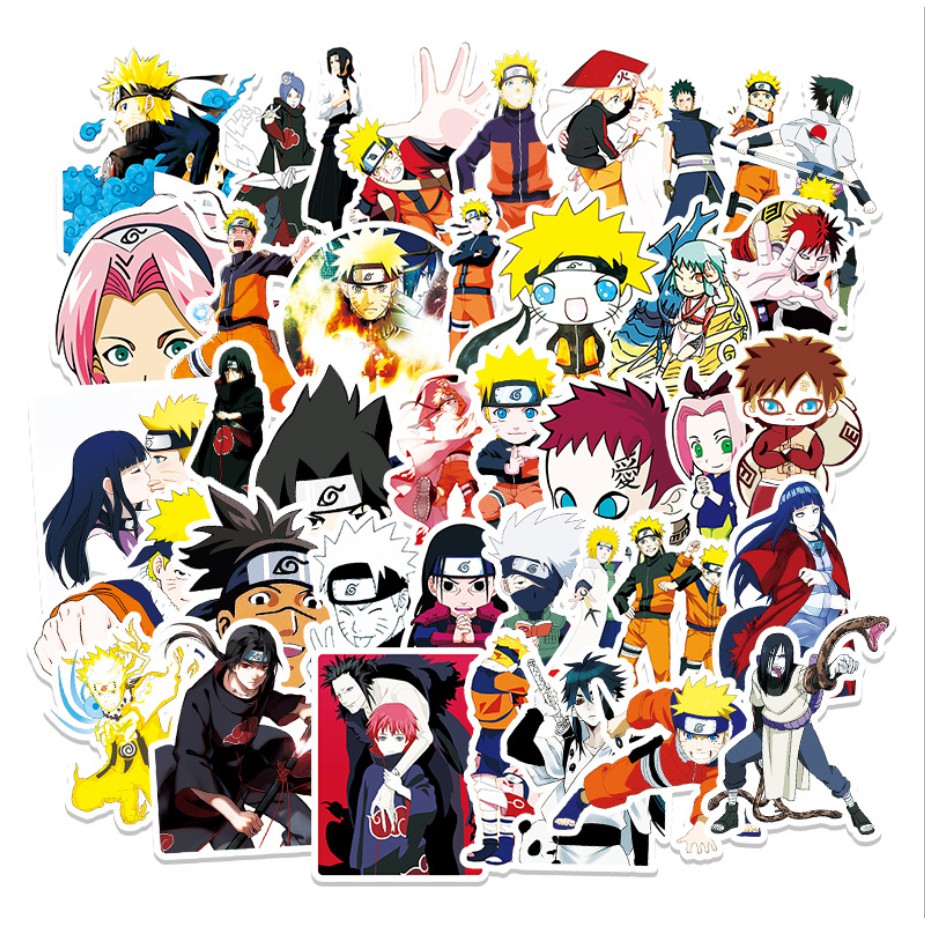 Sticker Anime Naruto dán trang trí laptop, mũ nón bảo hiểm, vali, xe tay ga, ván trượt [Set 62 Cái]