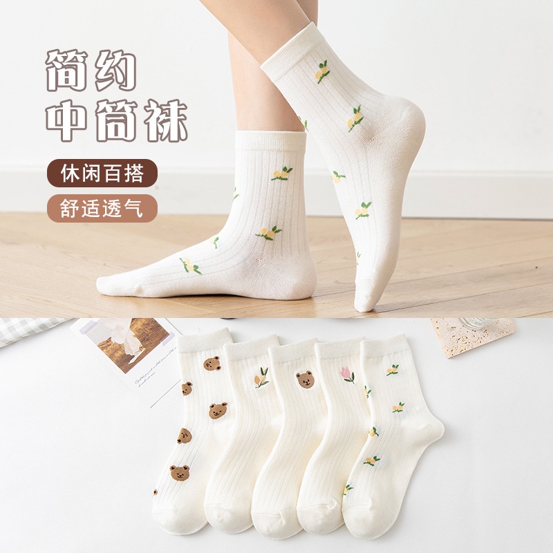 Vớ cotton Nguyên Chất Mỏng Thêu Họa Tiết Gấu Dễ Thương Thời Trang Mùa Hè Cho Nữ