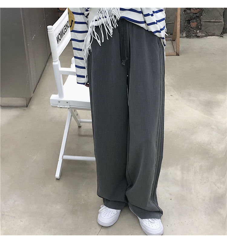 Casual sports pants women's Harajuku style new loose high waist drape frayed mopping pants autumn straight wide leg pants trend