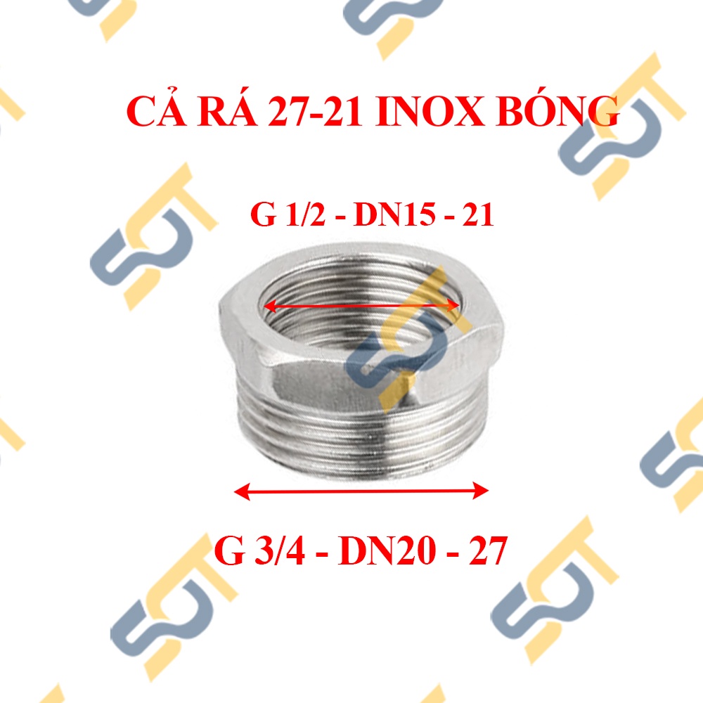 Cà Rá Inox, Nối Chuyển Ren Inox 27 21 Ren Ngoài Ren Trong