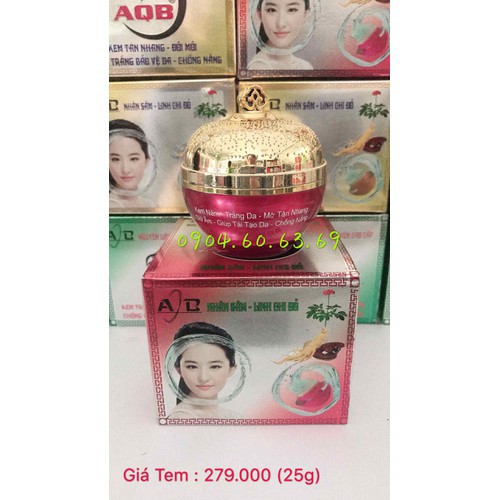 Kem Nhân Sâm Linh Chi Đỏ AQB 25g Nám-Trắng Da -Mờ Tàn Nhang-Giữ Ẩm-Giúp Tái Tạo Da-Chống nắng