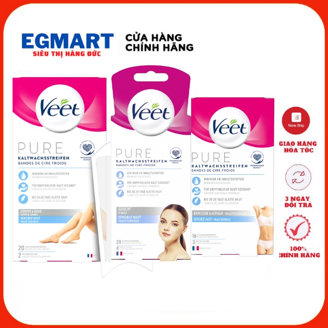 Veet wax Strips Body Veet, Wax ria mép Veet, Miếng dán tẩy lông mặt Veet- Hàng Nội Địa Đức