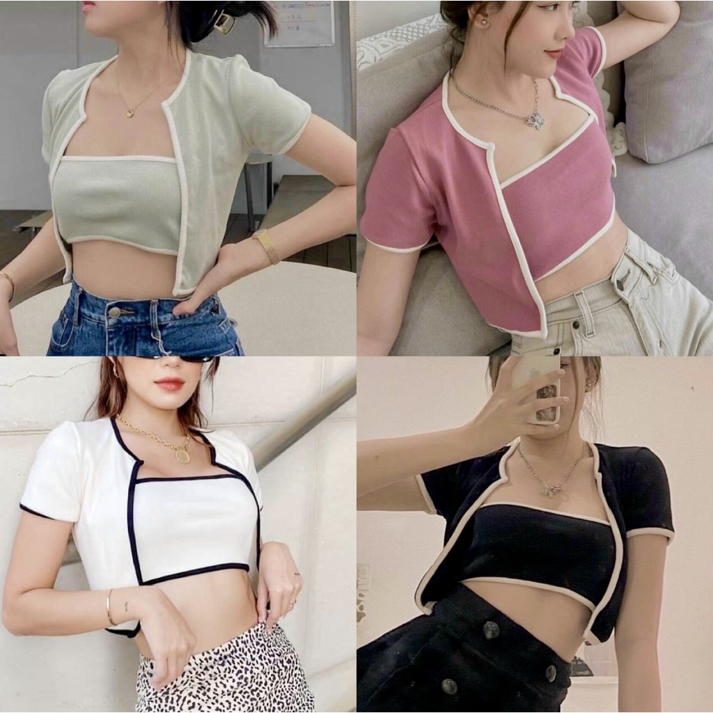 [Mã 11FASHIONSALE1 giảm 10K đơn 50K] Set áo croptop và áo khoác ngoài chất thun bo mềm mịn | BigBuy360 - bigbuy360.vn