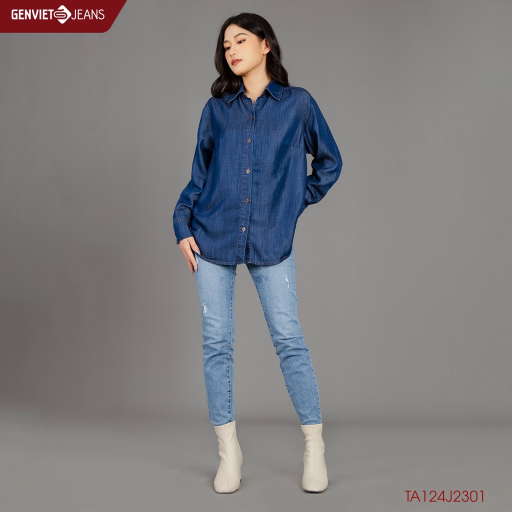 Áo Sơ Mi Jeans GENVIET Dài Tay Oversize TA124J2301