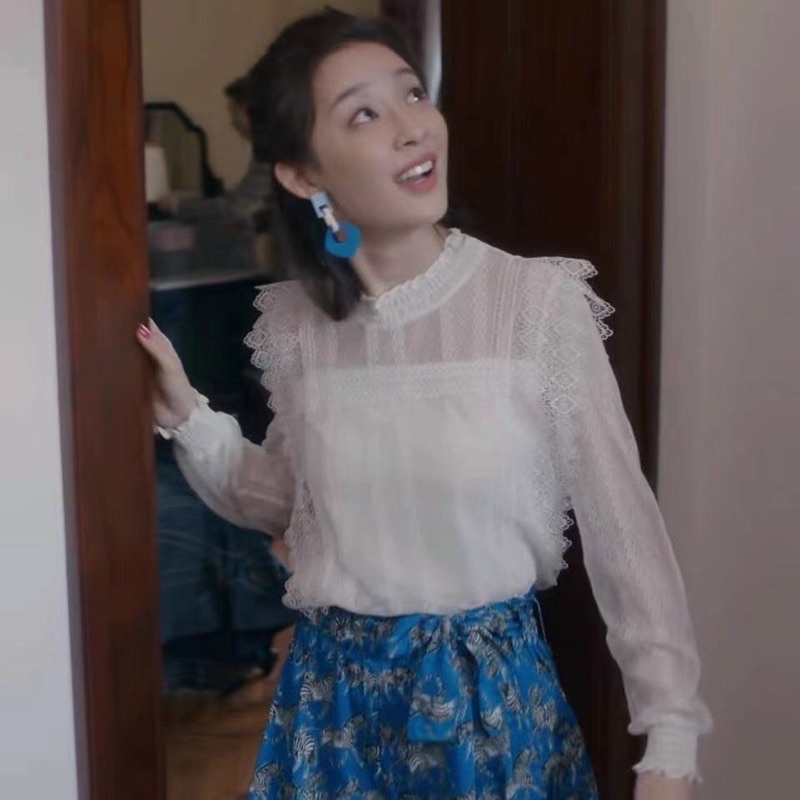 Áo sơ mi ren cắt lace nữ