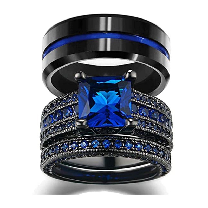 1 Cặp Nhẫn Cưới Của Anh Và Nàng Bộ Cặp Đôi Nhẫn Nữ 10K Vàng Đen Đầy Xanh Cz Cưới Nhẫn Đính Hôn Bộ Cô