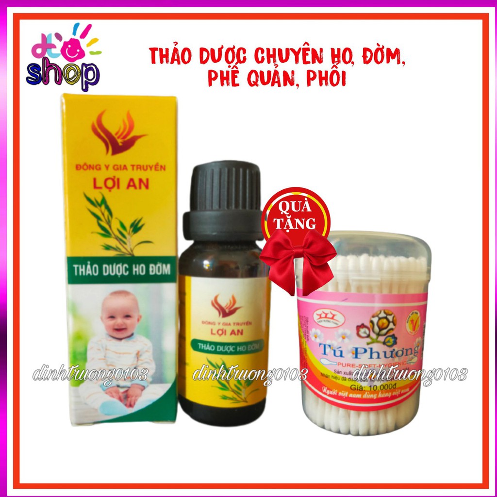 Thảo dược ho đờm Lợi An - Tinh dầu ho đờm Lợi an hết ho, tan đờm, an toàn cho bé tặng kèm tăm bông hoặc khăn sữa