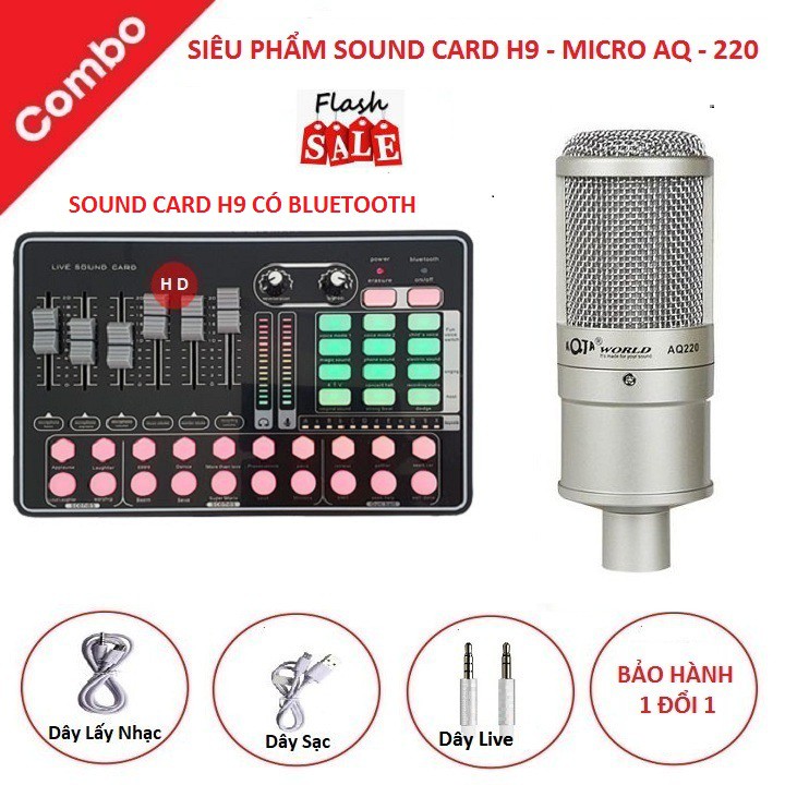 Micro Livestream AQ 220, Sound Card Thu Âm Mkai H9 Bluetooth Siêu Phẩm 2020