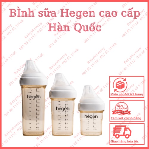 Bình sữa Hegen cao cấp 150ml 240ml 330ml, được chọn núm, cam kết chính hãng