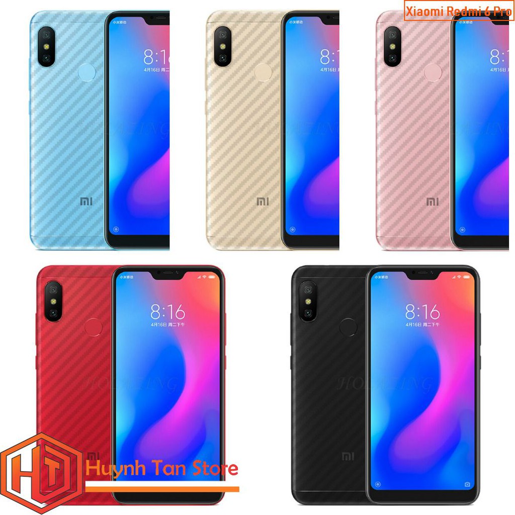 Miếng dán decal carbon mặt sau Xiaomi Redmi 6 Pro chống trầy mặt lưng, chống bám vân tay