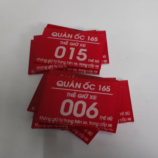 Thẻ đánh số giữ xe, chất liệu mica