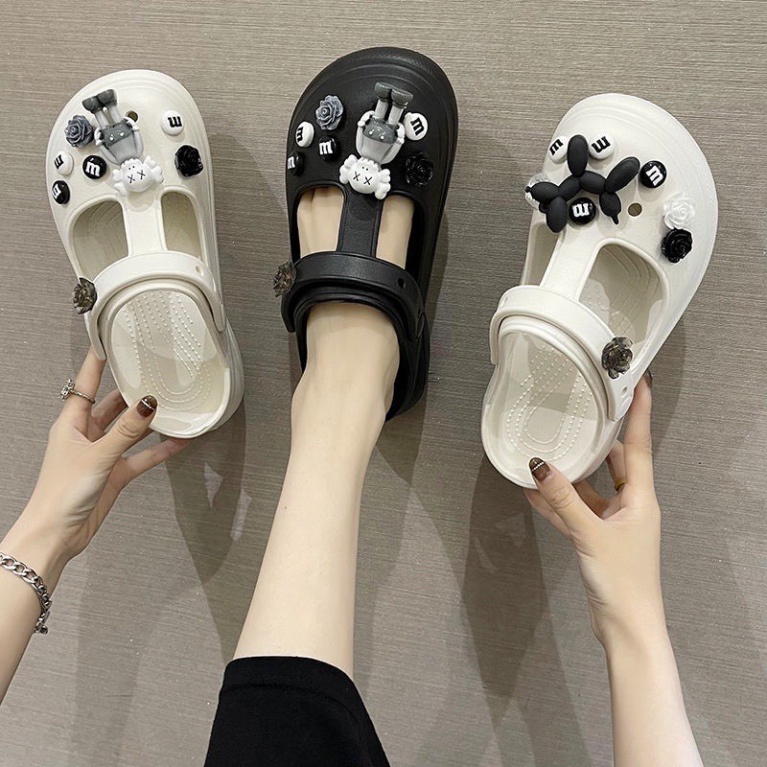 Dép crocs nữ đế độn tặng bộ sticker đi học đi biển chống nước siêu nhẹ (Form nhỏ) - SL029