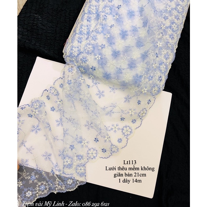 Lưới thêu mềm không giãn 4 màu hoạ tiết hoa nhí siêu đẹp giá 1m