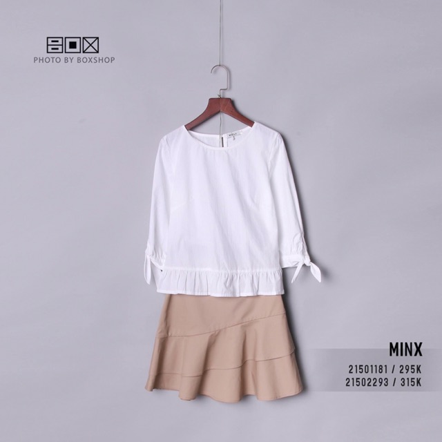 Set Váy kaki xoè tầng áo tay nơ