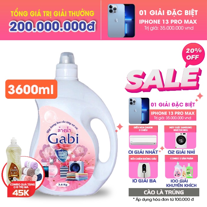 Nước giặt xả quần áo 2 in 1 Gabi cao cấp thơm lâu, sạch sâu - Dung tích 3.6L