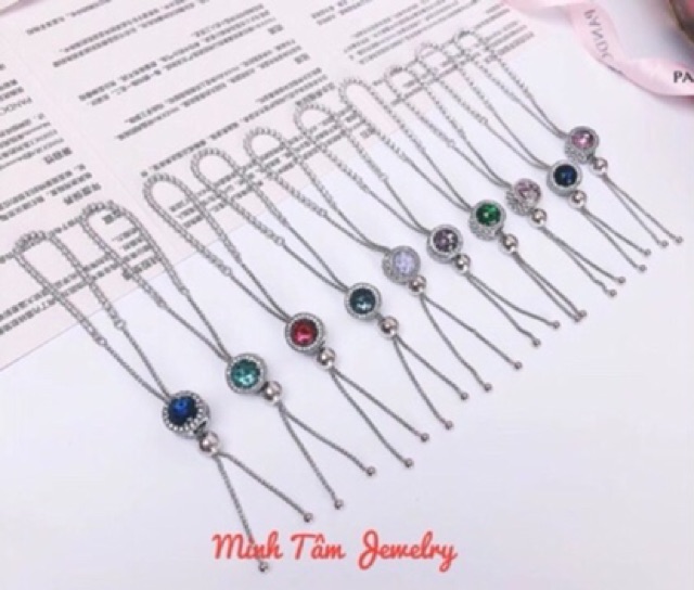 Lắc tay bạc nữ full đá dây rút charm đá mệnh chất liệu bạc 925-Minh Tâm Jewelry