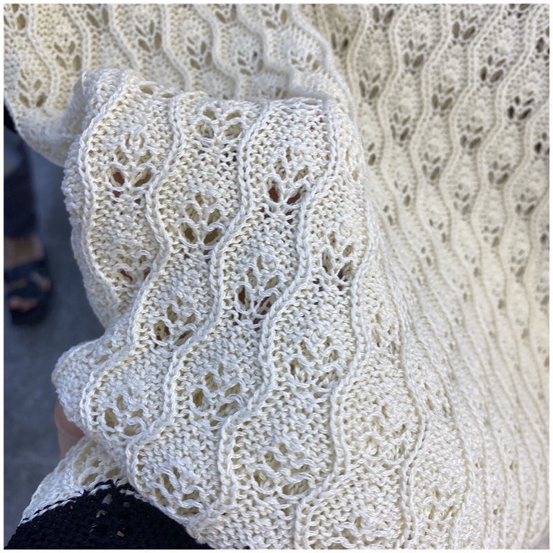 Áo Dệt Kim Sát Nách Dáng Rộng Phối Ren Màu Khối Thời Trang Mới Cho Nữ