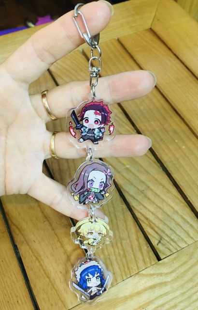 Móc khoá anime kimetsu no yaiba dây 4 miếng mica trong