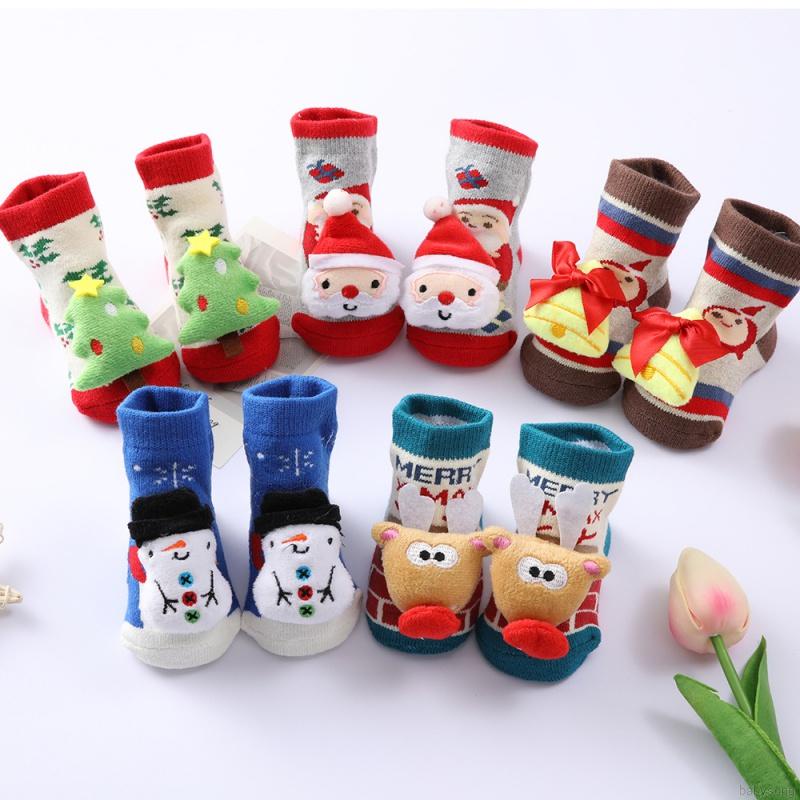 Vớ Cotton Cổ Trung Chống Trượt In Họa Tiết Hoạt Hình Giáng Sinh Cho Bé Sơ Sinh