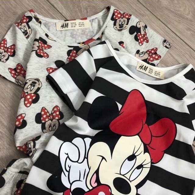 Set Cặp Váy H&M Minnie Xuất Dư Ngắn Tay Xinh Xắn CHất Cotton Cho Bé Gái Từ 2-10 Tuổi