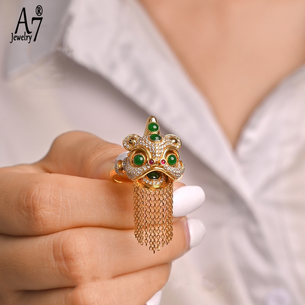 Bộ Vòng cổ + Khuyên Tai Kiểu Mở Hình Sư Tử Cổ Điển A7 18K