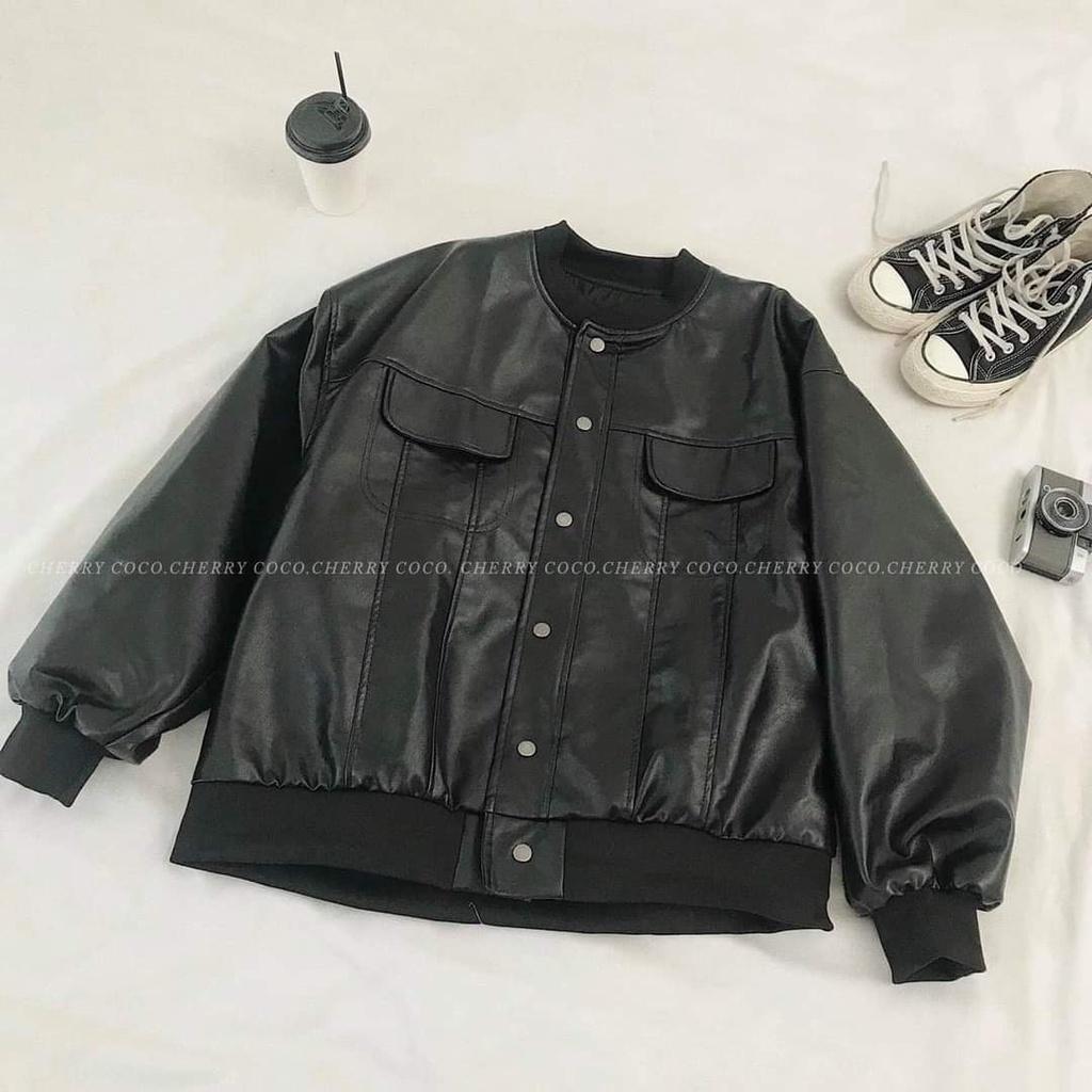 ÁO KHOÁC DA NỮ 2 NẮP TÚI NGỰC