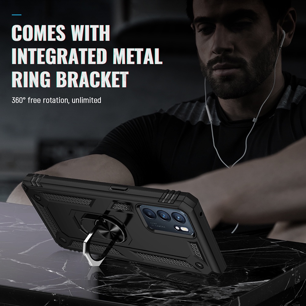 Ốp lưng Oppo Reno6 5G chống sốc 2 lớp kèm nhẫn iring làm giá đỡ