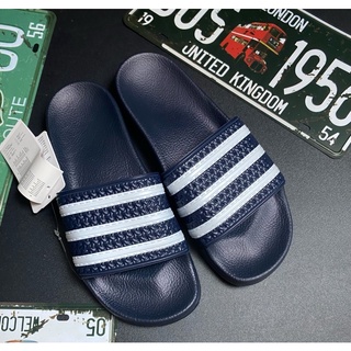  Dép Nam Quai Ngang Adidas Bánh Mì ITALY Màu Xanh Navy Có Vân Das Dập Nổi Bên Hông - Mang Trong Nhà Mang văn phòng 