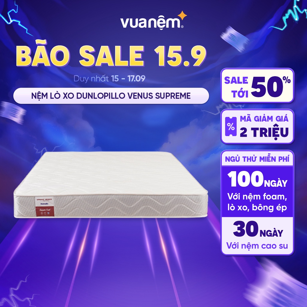 Nệm lò xo Dunlopillo Venus Supreme lò xo không gỉ đàn hồi bảo hành bỏi Vua Nệm