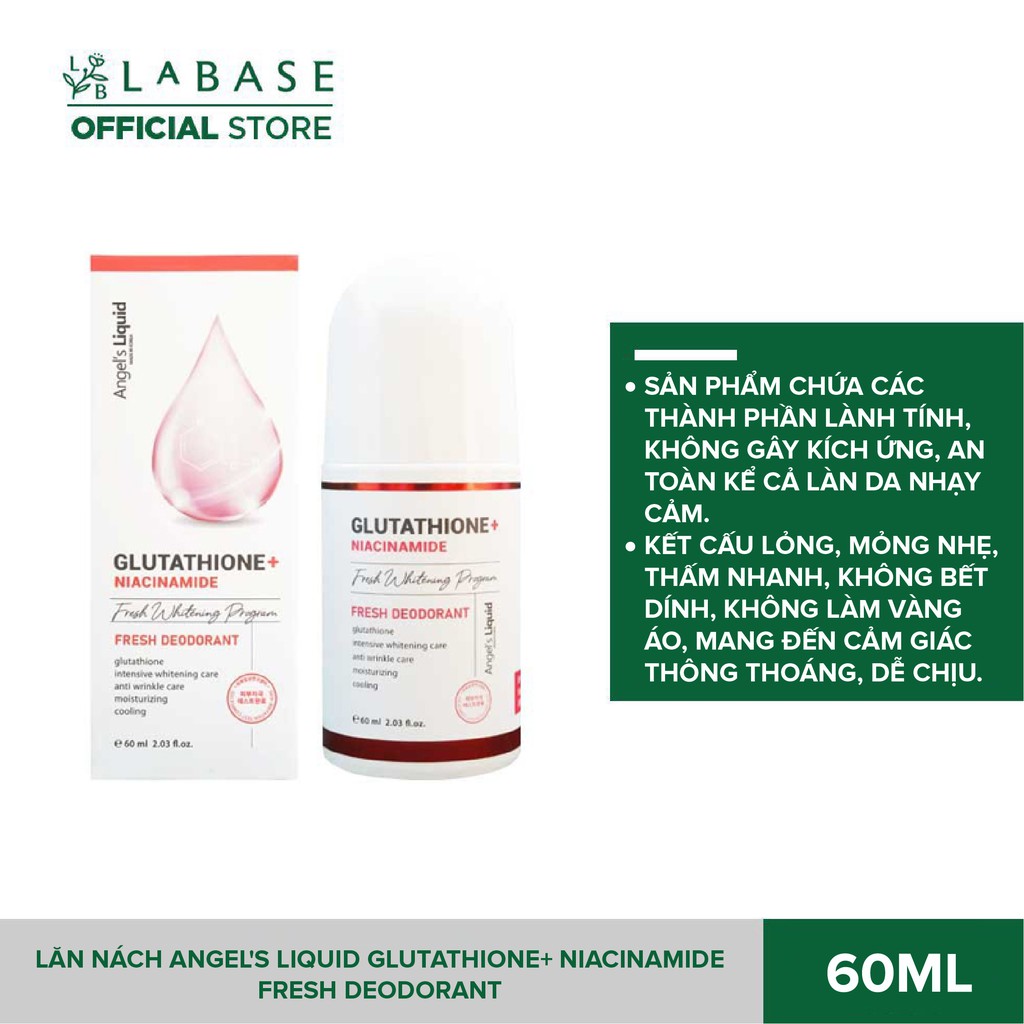 Lăn nách giảm thâm, dưỡng trắng Angel's Liquid Glutathione+ Niacinamide Fresh Deodorant 60ml [Hàng nhập khẩu chính hãng]