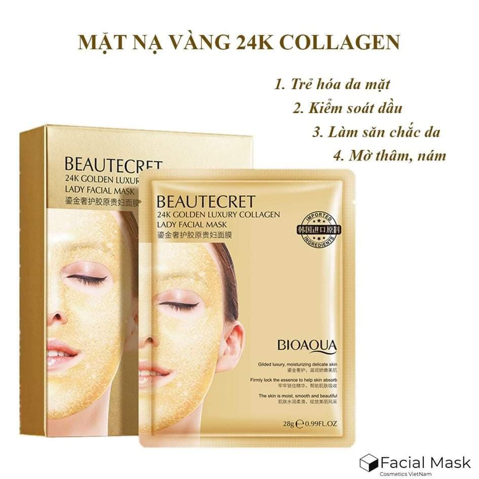 Mặt nạ thuỷ tinh collagen vàng Bioaqua nuôi da làm trắng mịn, căng hồng, ngăn lão hoá - Hanayuki Asia