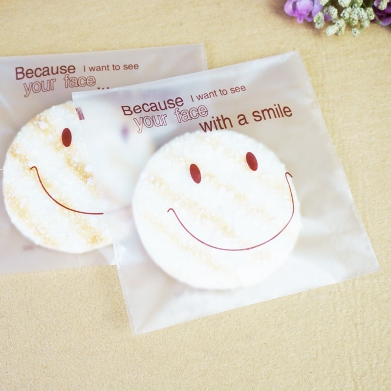 Set 100 Túi Đựng Bánh Kẹo Tự Dính Hình Mặt Cười Trong Suốt