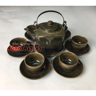 Bộ ấm chén Bát Tràng men hỏa biến