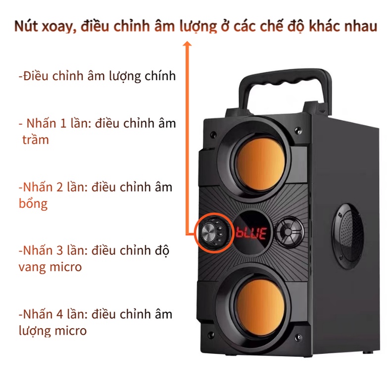 Loa Karaoke Bluetooth [2 Micro Không Dây] Di Động Loa âm Lượng Cực Đại 100W, Pin 2500 mA, Phát Liên Tục Trong 8 Giờ